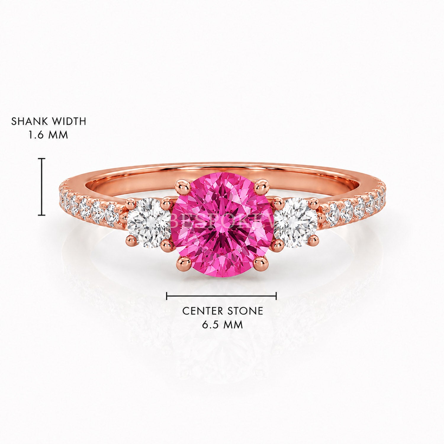 The Amara - Three Stone Engagement Ring — Lab-Grown Pink Sapphire, 0.5ct