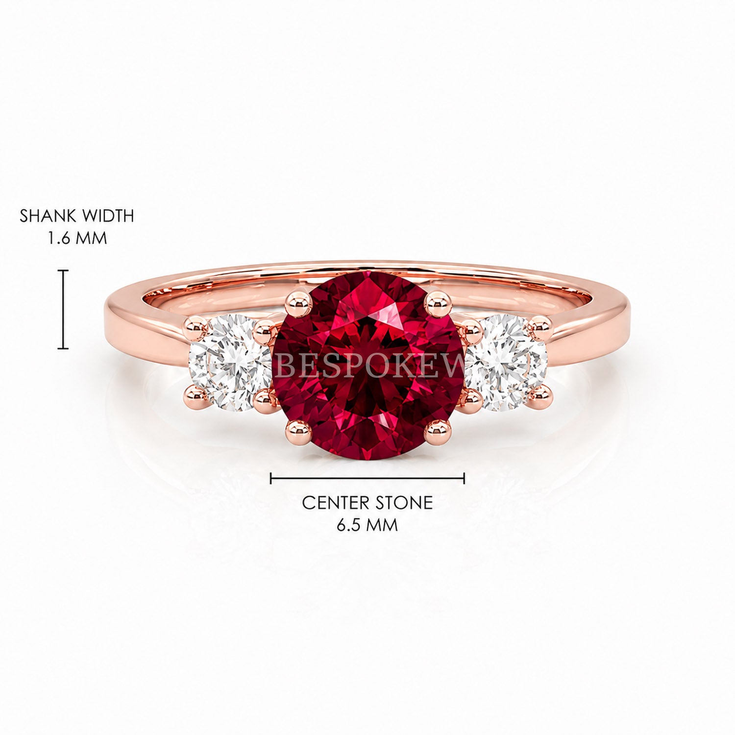 The Liora - Three Stone Engagement Ring — Lab-Grown Ruby, 0.5ct