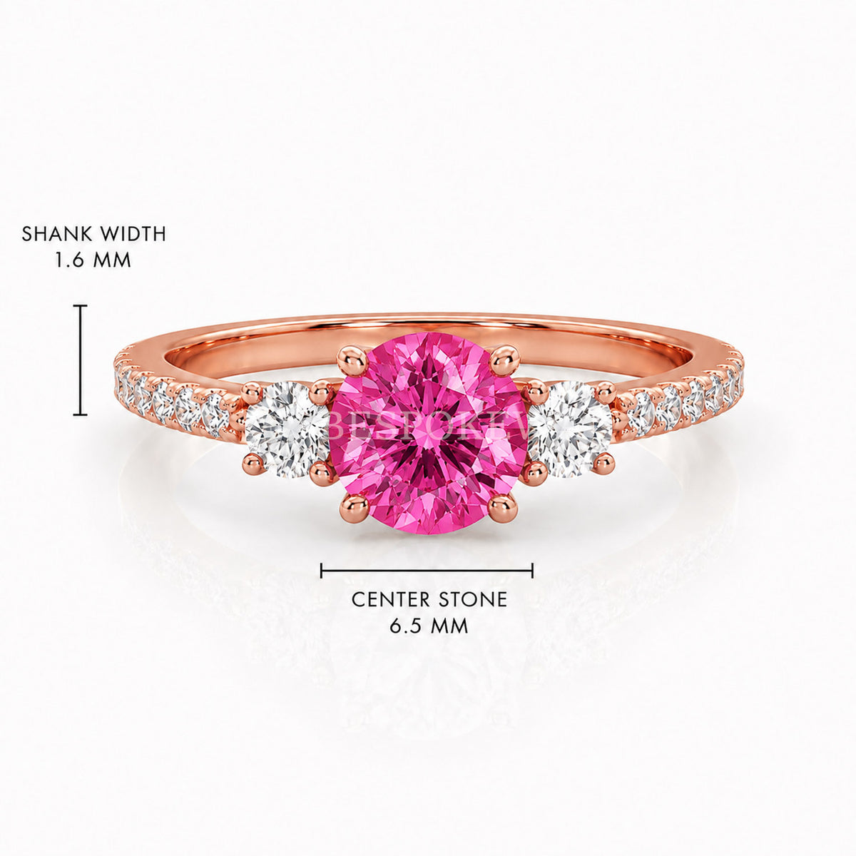 The Amara - Three Stone Engagement Ring — Lab-Grown Pink Sapphire, 0.5ct