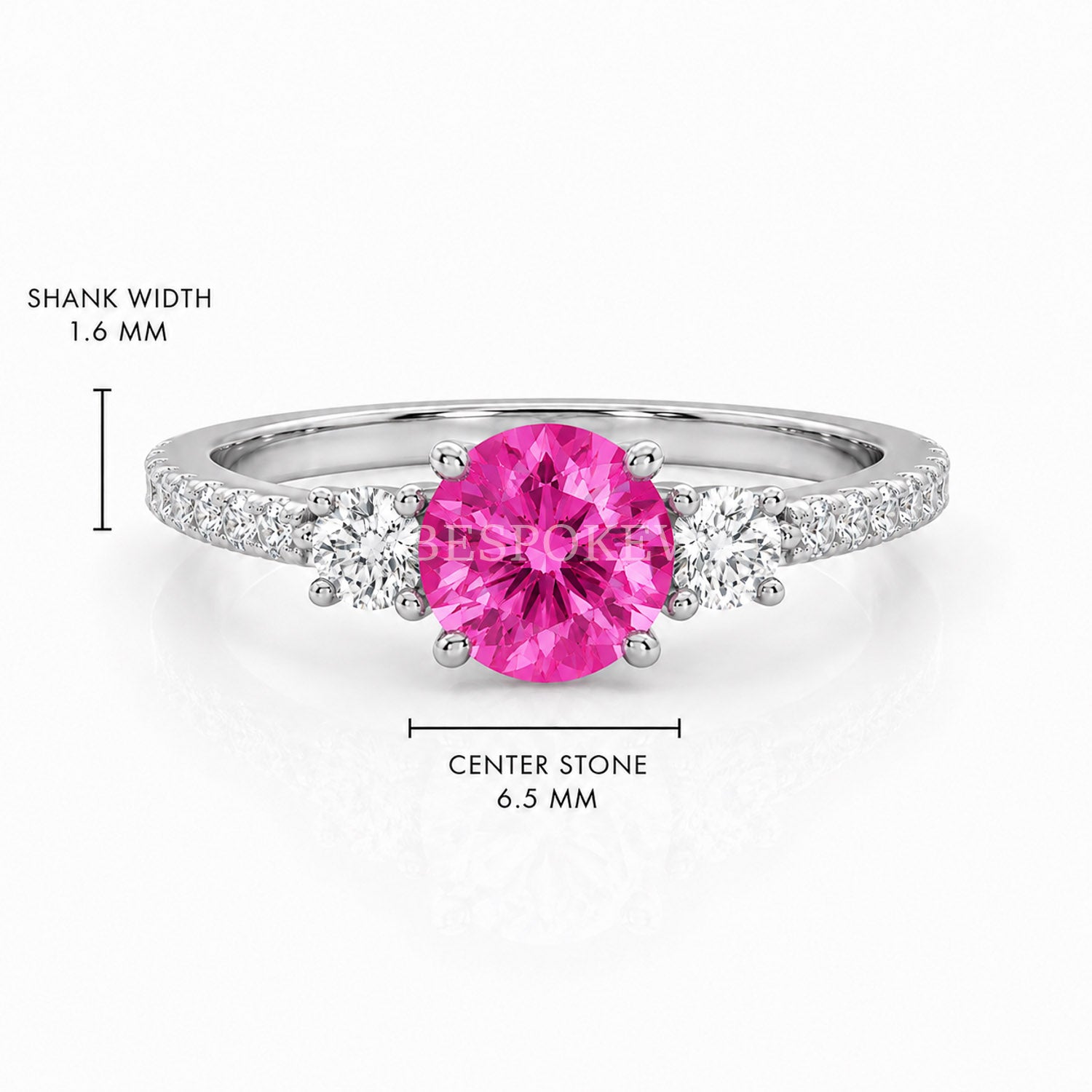 The Amara - Three Stone Engagement Ring — Lab-Grown Pink Sapphire, 1.5ct