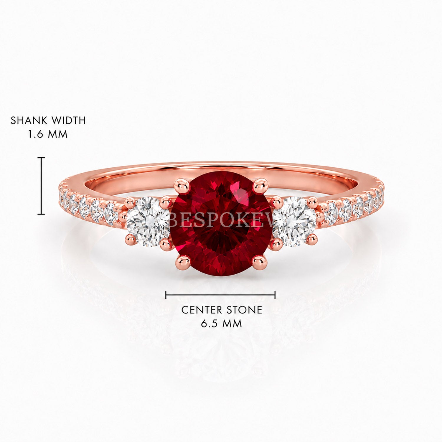 The Amara - Three Stone Engagement Ring — Lab-Grown Ruby, 0.5ct