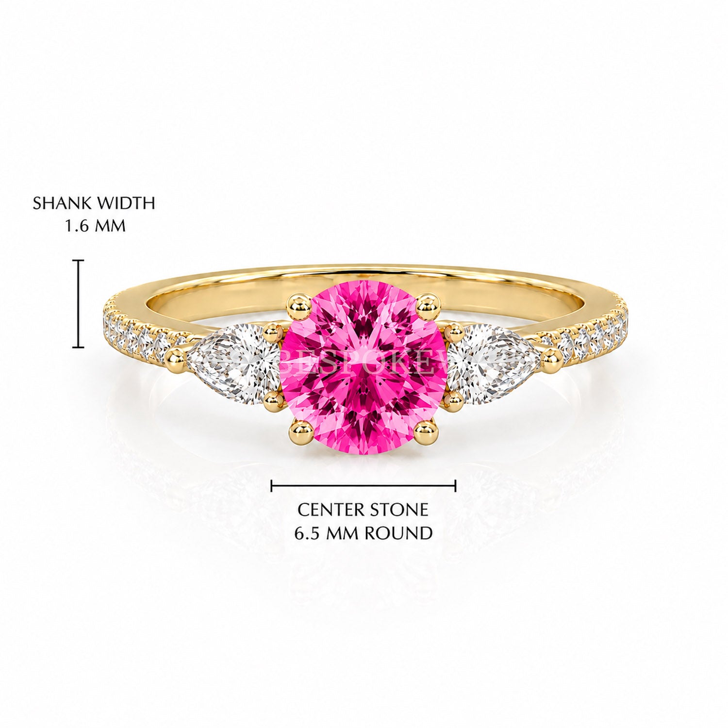 The Elara - Three Stone Engagement Ring — Lab-Grown Pink Sapphire, 0.5ct