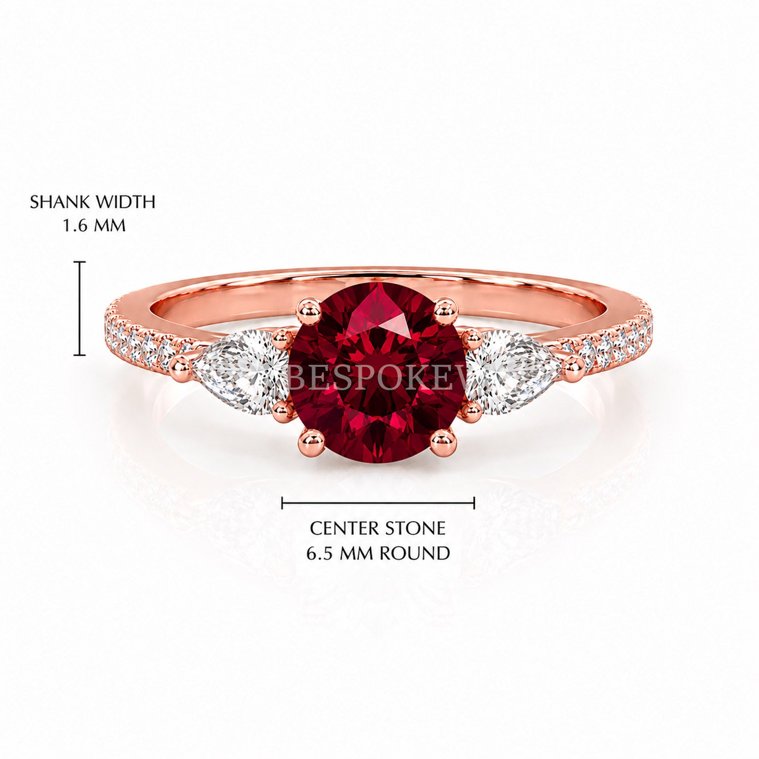 The Elara - Three Stone Engagement Ring — Lab-Grown Ruby, 0.5ct