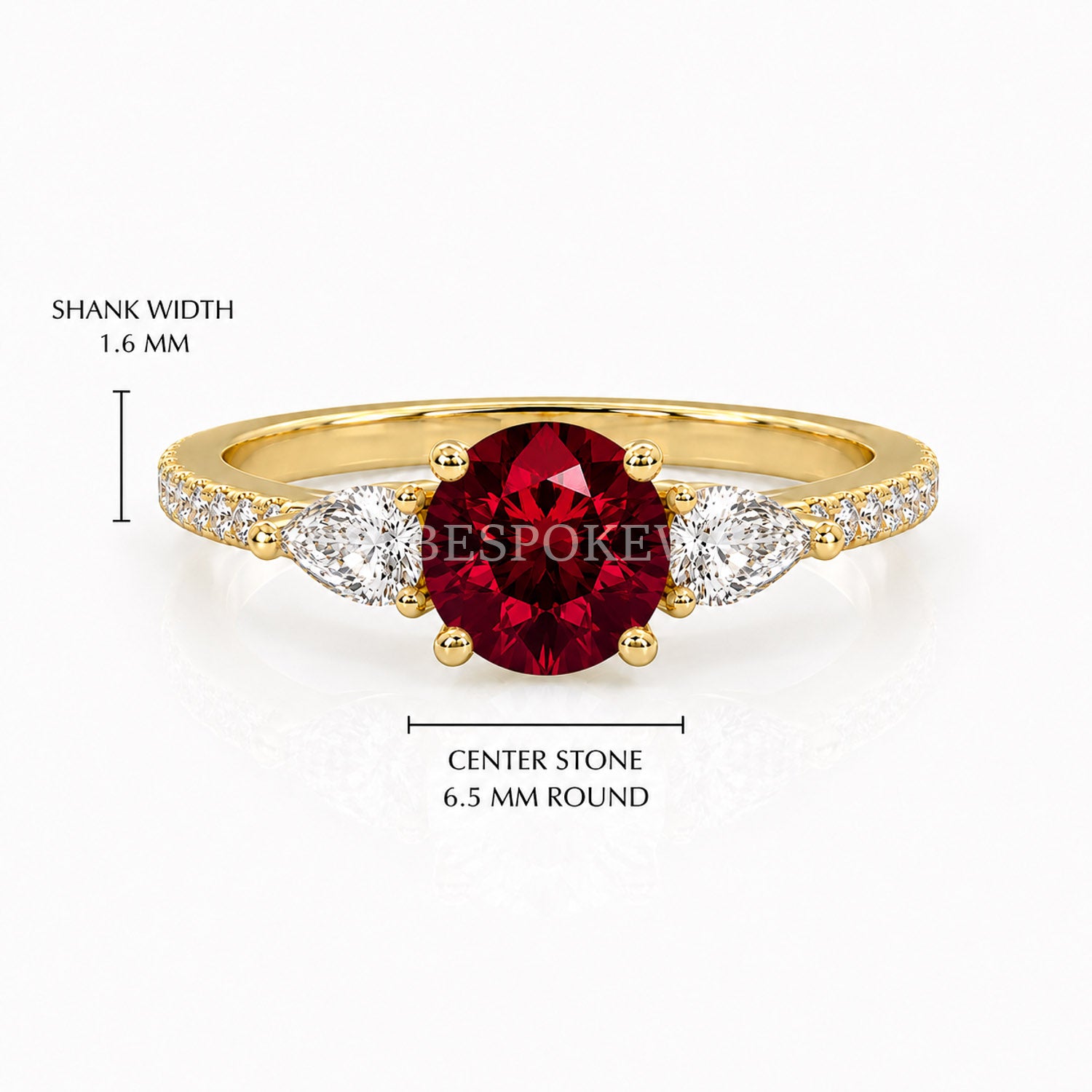 The Elara - Three Stone Engagement Ring — Lab-Grown Ruby, 1.5ct