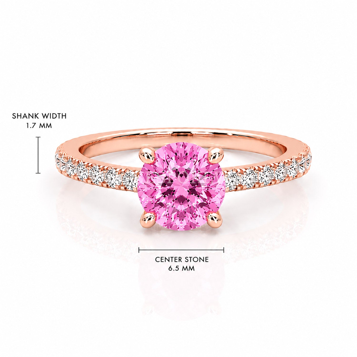The Everly - Solitaire with Pavé Diamond Band — Lab-Grown Pink Sapphire, 0.5ct